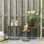 TRUUSK Bijzettafels 3-delige Set Retro-stijl Metalen Mand Na, Verzenden, Nieuw