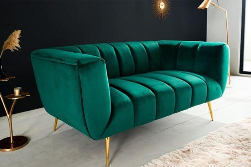 Retro 2-zitsbank NOBLESSE 165cm smaragdgroen fluwelen, Huis en Inrichting, Banken | Bankstellen, Ophalen of Verzenden