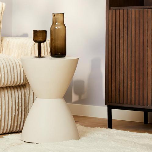 *WOONWINKEL* Starfurn Abbey Ronde Bijzettafel Beige Mangohou, Huis en Inrichting, Tafels | Bijzettafels, Nieuw, Verzenden