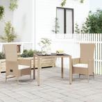 vidaXL 3-delige Tuinset met kussens poly rattan beige, Verzenden, Nieuw, Rotan, Tuinset