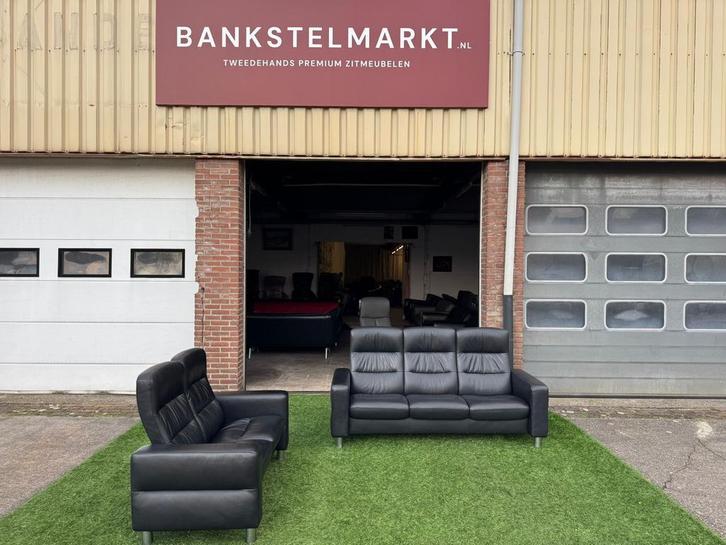STRESSLESS Wave  bankstel zwart leer design 3+2 zits banken, Huis en Inrichting, Banken | Bankstellen, Rechte bank, Zo goed als nieuw