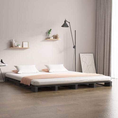 vidaXL Palletbed massief hout grijs 150x200 cm, Huis en Inrichting, Slaapkamer | Bedden, Overige maten, 200 cm, Grijs, Tweepersoons