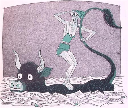 Spotprent over zwemmen in de paperassen van Europa (Lithos), Antiek en Kunst, Kunst | Litho's en Zeefdrukken, Verzenden