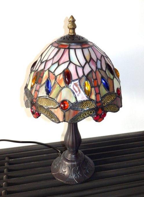 Fraaie Tiffany tafellamp kleur groen roze in Art Nouveau, Antiek en Kunst, Curiosa en Brocante