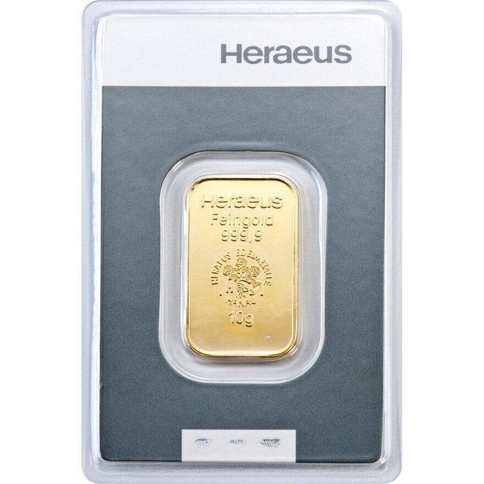 10 gram - Goud .999 - Heraeus - Verzegeld en met certificaat, Postzegels en Munten, Edelmetalen en Baren