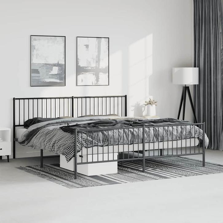 vidaXL Bedframe met hoofd- en voeteneinde metaal zwart, Huis en Inrichting, Slaapkamer | Bedden, Zwart, Nieuw, Metaal, Tweepersoons