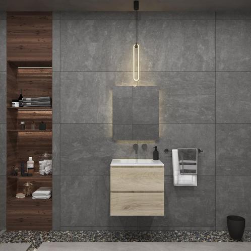 Badkamermeubelset Gliss Zeus 60 cm Licht Grijs Eiken, Doe-het-zelf en Verbouw, Sanitair, Bad, Nieuw, Ophalen of Verzenden