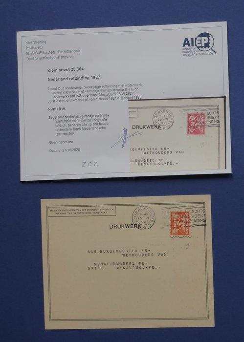 Nederland 1927 - Enkelfrankering Roltanding 2 Ct + PAPIERLAS, Postzegels en Munten, Postzegels | Nederland