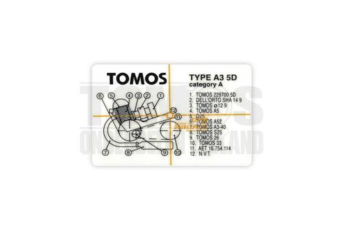 Tomos Type frame sticker blok A3 / 5D, Fietsen en Brommers, Brommeronderdelen | Algemeen, Nieuw, Ophalen of Verzenden