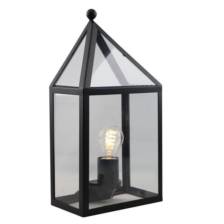 Klassieke buitenlamp zwart, Janco, IP23, Tuin en Terras, Buitenverlichting, Wandlamp, Nieuw, Glas, Ophalen of Verzenden