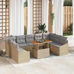 vidaXL Tuin Eetset met kussen 10 pcs Beige en Grijs 100 x 55, Tuin en Terras, Verzenden, Nieuw, Rotan