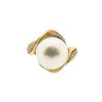 Vintage gouden ring met parel en diamant | 0,13 ct., Sieraden, Tassen en Uiterlijk, Ringen, 18 tot 19, Gebruikt, Overige kleuren
