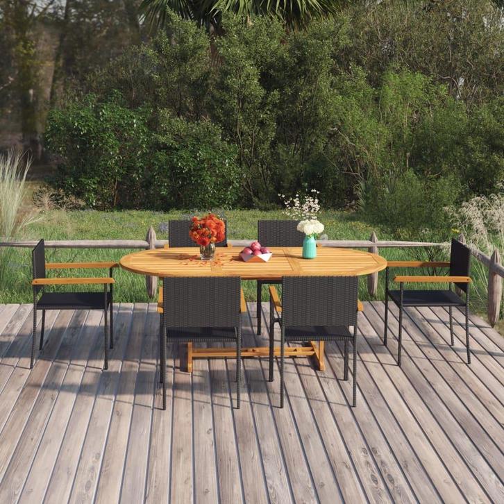 vidaXL 7-delige Tuinset poly rattan zwart, Tuin en Terras, Tuinsets en Loungesets, Tuinset, Nieuw, 7 zitplaatsen, Rotan, Verzenden