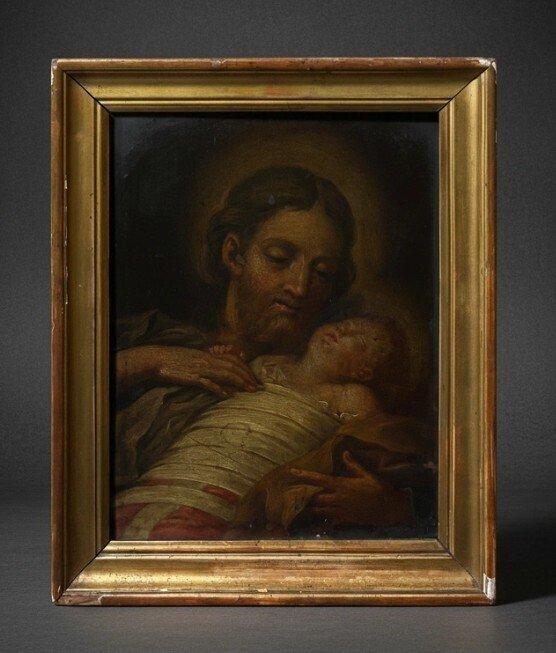 École espagnole (c.1700) - Saint Joseph avec lEnfant, Antiek en Kunst, Kunst | Schilderijen | Klassiek