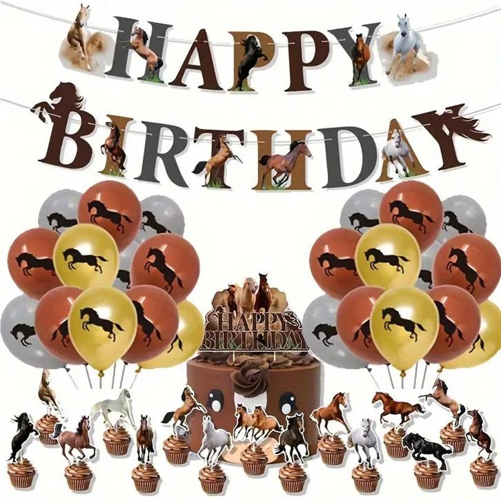 41-delige paarden decoratie set Happy Birthday deLuxe, Dieren en Toebehoren, Paarden en Pony's | Overige Paardenspullen, Overige soorten