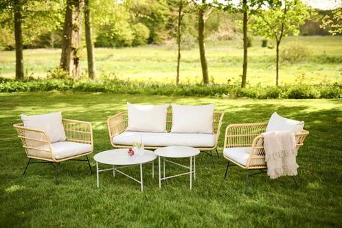 Rotan tuinbank Dax | Zandkleurige zitkussens | 141 x 72 cm, Tuin en Terras, Tuinbanken, Nieuw, Overige materialen, Verzenden
