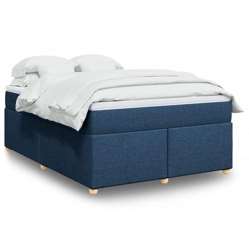 vidaXL Boxspring met matras stof blauw 160x200 cm, Huis en Inrichting, Slaapkamer | Bedden, 160 cm, 200 cm, Blauw, Tweepersoons