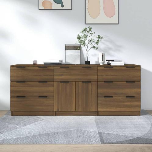 vidaXL 3-delige Dressoirs bewerkt hout bruin eikenkleur, Huis en Inrichting, Kasten | Dressoirs, 25 tot 50 cm, Nieuw, 50 tot 100 cm