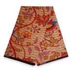Afrikaanse print stof - Beige en oranje Botanical Flow - 100, Hobby en Vrije tijd, Stoffen en Lappen, Ophalen of Verzenden, Nieuw
