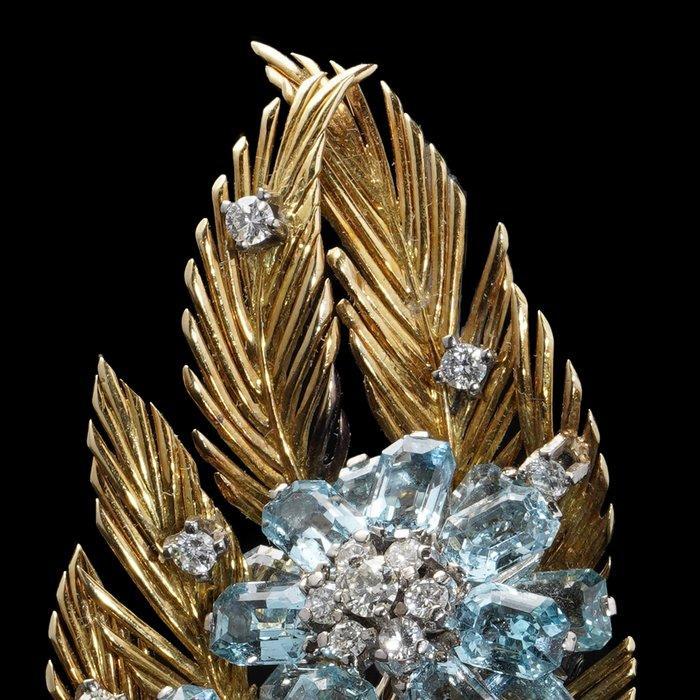 Broche Vintage bloemenschietspeldje van 18 kt goud met 10,00, Sieraden, Tassen en Uiterlijk, Antieke sieraden