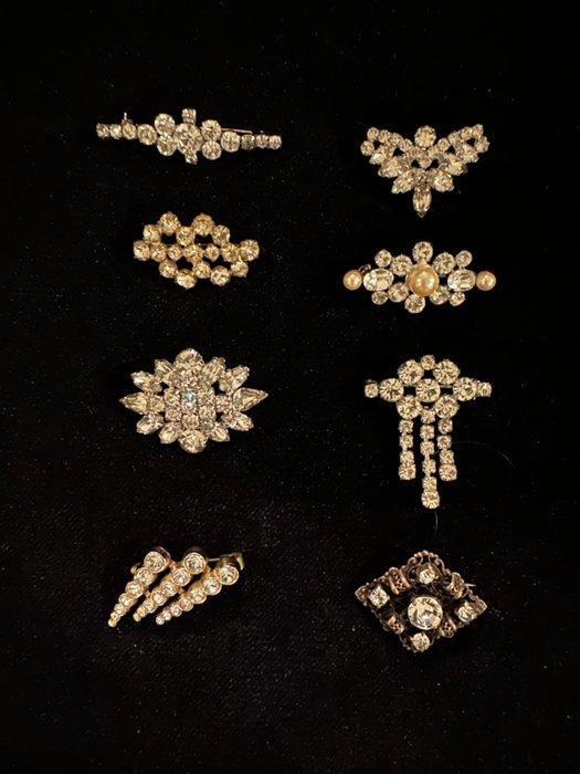 Set van 8 antieke strass-broches – circa 1930–1950 –, Antiek en Kunst, Curiosa en Brocante