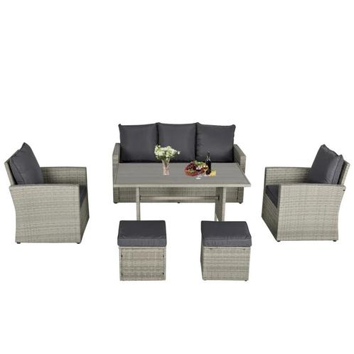 TRUUSK Poly Rattan Zitgroep 6-delig Tuinset Bankstel Bank Lo, Tuin en Terras, Tuinsets en Loungesets, Nieuw, Verzenden