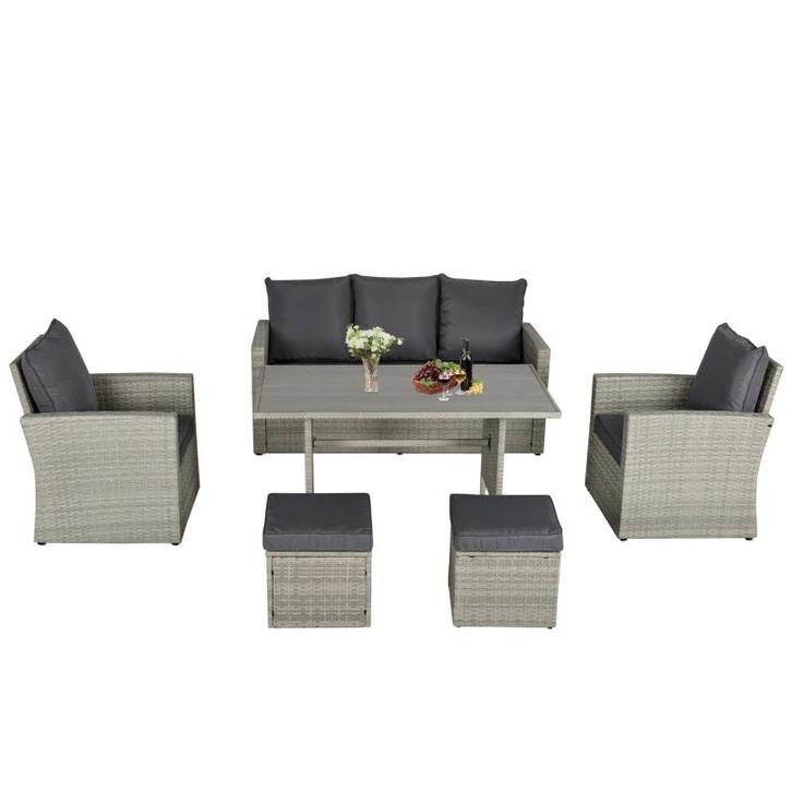 TRUUSK Poly Rattan Zitgroep 6-delig Tuinset Bankstel Bank Lo, Tuin en Terras, Tuinsets en Loungesets, Nieuw, Verzenden