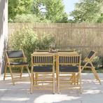 vidaXL Bistroset 6 st inklapbaar met kussens bamboe, Tuin en Terras, Tuinstoelen, Verzenden, Nieuw, Hout