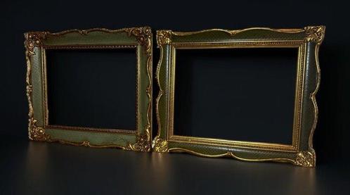 Lijst (2)- Venetië - Oud groen - Goudkleurig hout - Gips -, Antiek en Kunst, Antiek | Overige Antiek