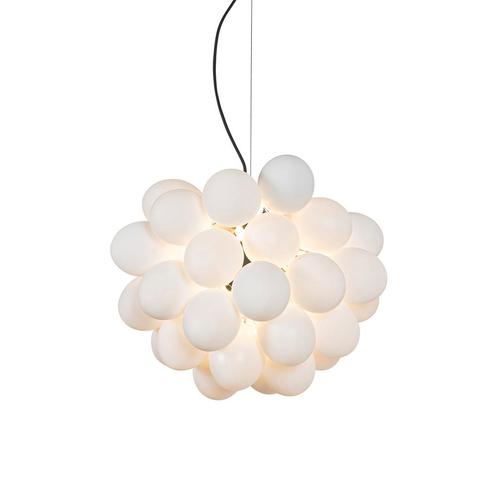 Art deco hanglamp zwart met opaal glas 8-lichts rond - Uvas, Huis en Inrichting, Lampen | Hanglampen, Nieuw, Glas, 75 cm of meer