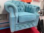Chesterfield Maarssen !! Unieke Blauwe Chesterfield Fauteuil, Huis en Inrichting, Fauteuils, Ophalen, Zo goed als nieuw, Leer