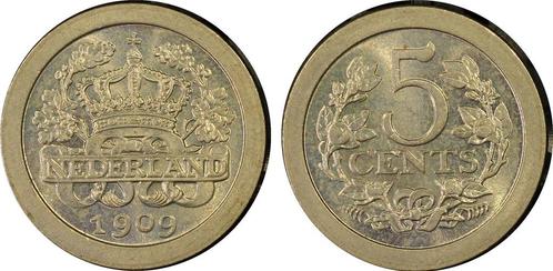 Koningin Wilhelmina 5 cent 1909 MS66 PCGS gecertificeerd, Postzegels en Munten, Munten | Nederland, Losse munt, Verzenden