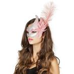 Venetiaanse oogmaskers roze/zilver met veer - Venetiaanse .., Hobby en Vrije tijd, Feestartikelen, Verzenden, Nieuw