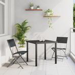 vidaXL 3-Delige Tuin Eetset Zwart Textilene en Staal, Verzenden, Nieuw, Textileen