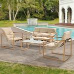 Dallas 4-delige tuinset tafel zitbank 2x stoelen hout en kak, Tuin en Terras, Tuinsets en Loungesets, Nieuw, Verzenden