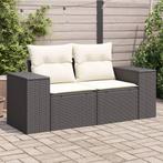 vidaXL Tuinbank 2-zits met kussens poly rattan zwart, Tuin en Terras, Verzenden, Nieuw, Rotan