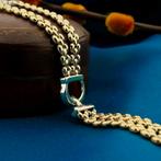 Bicolor gouden Bismarck schakel collier met vaste hanger..., Ophalen of Verzenden, Gebruikt, Overige kleuren, Goud
