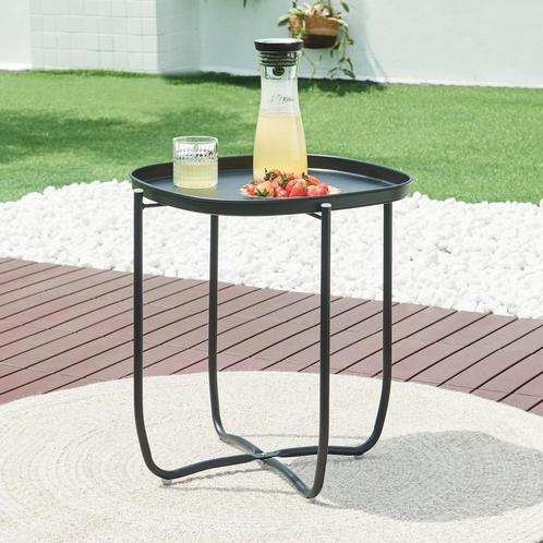 Tuintafel Sandefjord bijzettafel metaal 53x46x46cm zwart [en, Huis en Inrichting, Tafels | Bijzettafels, Verzenden