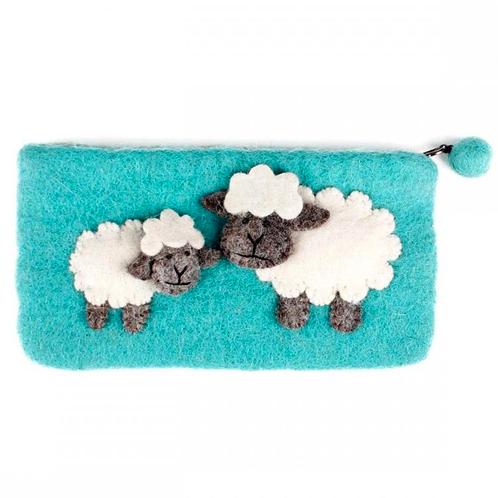 Vilten Portemonnee Turquoise met rits en 2 Schaapjes Wit/Gri, Diversen, Schoolbenodigdheden, Nieuw, Ophalen of Verzenden