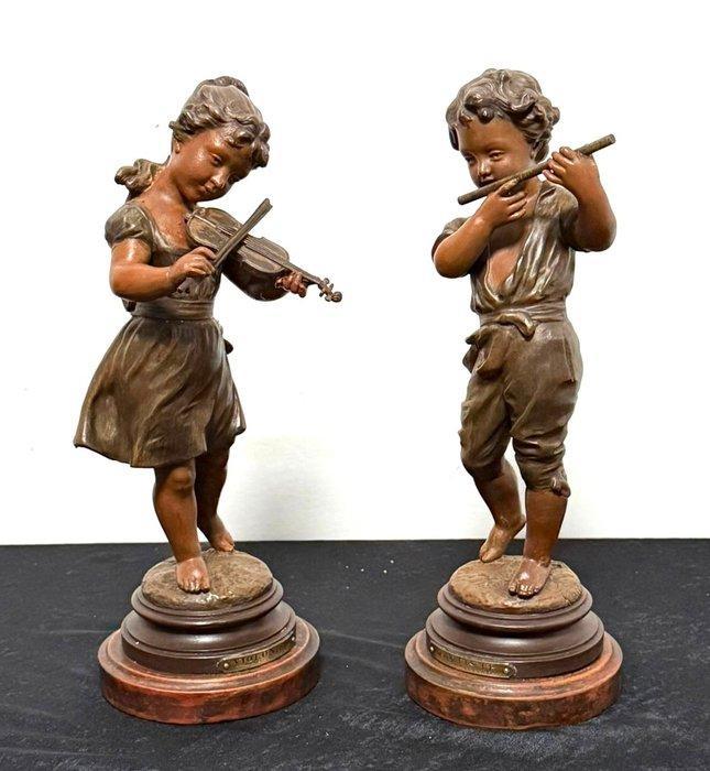 Henryk Kossowski (1855-1921) - sculptuur, Violoniste +, Antiek en Kunst, Antiek | Keramiek en Aardewerk