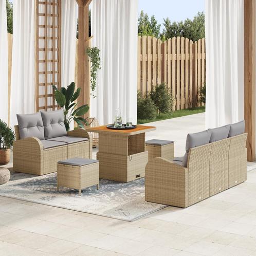 vidaXL 8-delige tuinset met kussens in beige poly rattan en, Tuin en Terras, Tuinsets en Loungesets, Tuinset, Nieuw, Rotan, Verzenden