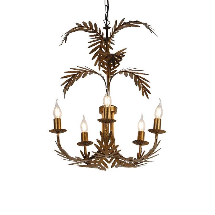 Vintage kroonluchter goud 5-lichts - Botanica, Huis en Inrichting, Lampen | Kroonluchters, Nieuw, Overige materialen