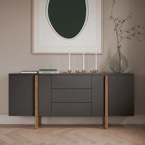 *WOONWINKEL* Tenzo Birka Modern Dressoir Antraciet Met Eiken, Huis en Inrichting, Kasten | Dressoirs, Nieuw, Verzenden