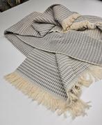 Exclusieve grote plaid in katoenmix, kleur grijs en roomwit