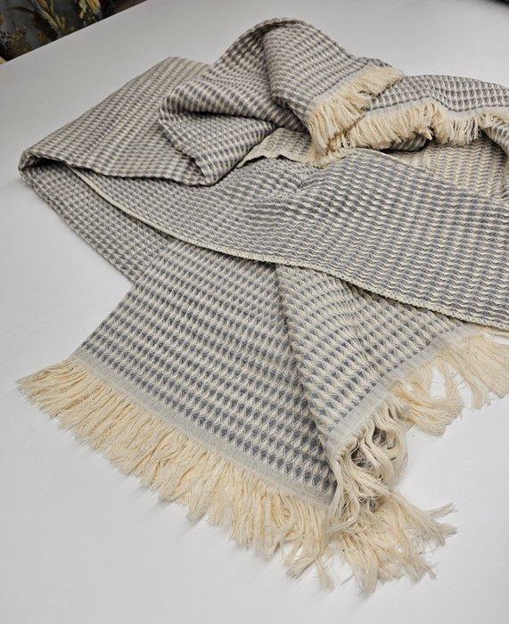 Exclusieve grote plaid in katoenmix, kleur grijs en roomwit, Antiek en Kunst, Antiek | Kleden en Textiel