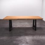 Boomstamtafel, Eettafel 250x100 massief hardhout, metaalpoot, 200 cm of meer, 50 tot 100 cm, Nieuw, Robuust Modern