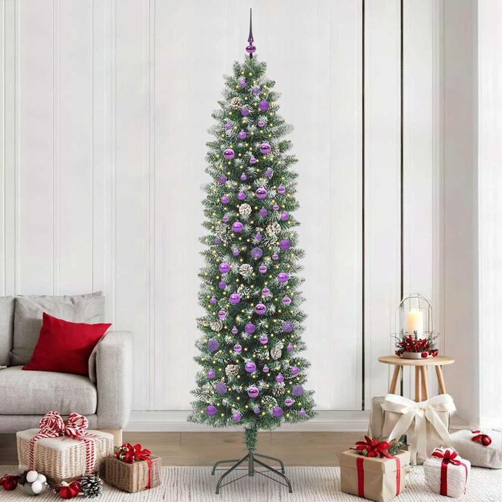 vidaXL Kunstmatige slanke kerstboom met 300 LED Groen en wit, Diversen, Kerst, Nieuw, Verzenden