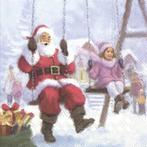 1 Pakje papieren lunch servetten - Santa on the swing, Hobby en Vrije tijd, Nieuw, Ophalen of Verzenden