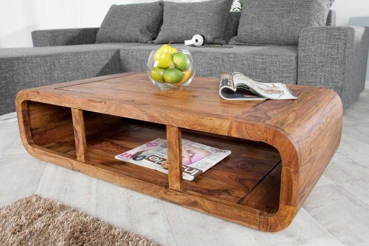 Massieve salontafel GEBOGEN 100cm Sheeshamhout TV-lowboard, Huis en Inrichting, Tafels | Salontafels, Ophalen of Verzenden