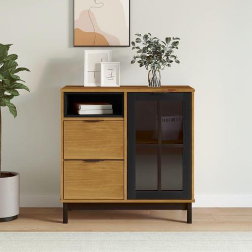 vidaXL Dressoir met glazen deuren FLAM 80x40x80 cm massief, Huis en Inrichting, Kasten | Dressoirs, 25 tot 50 cm, Nieuw, 50 tot 100 cm
